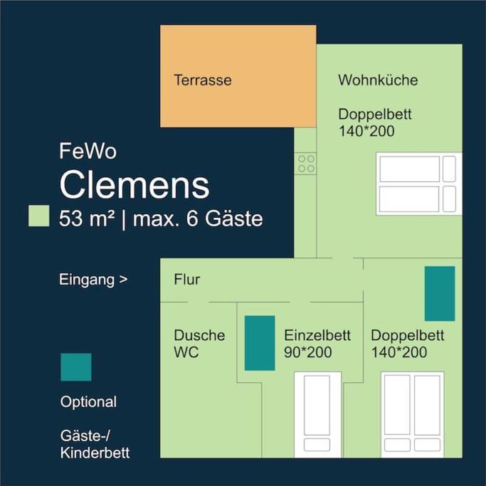 Fewo Clemens - Wohnkueche + 2 Schlafraeume + Bad + Terrasse Хамм Экстерьер фото